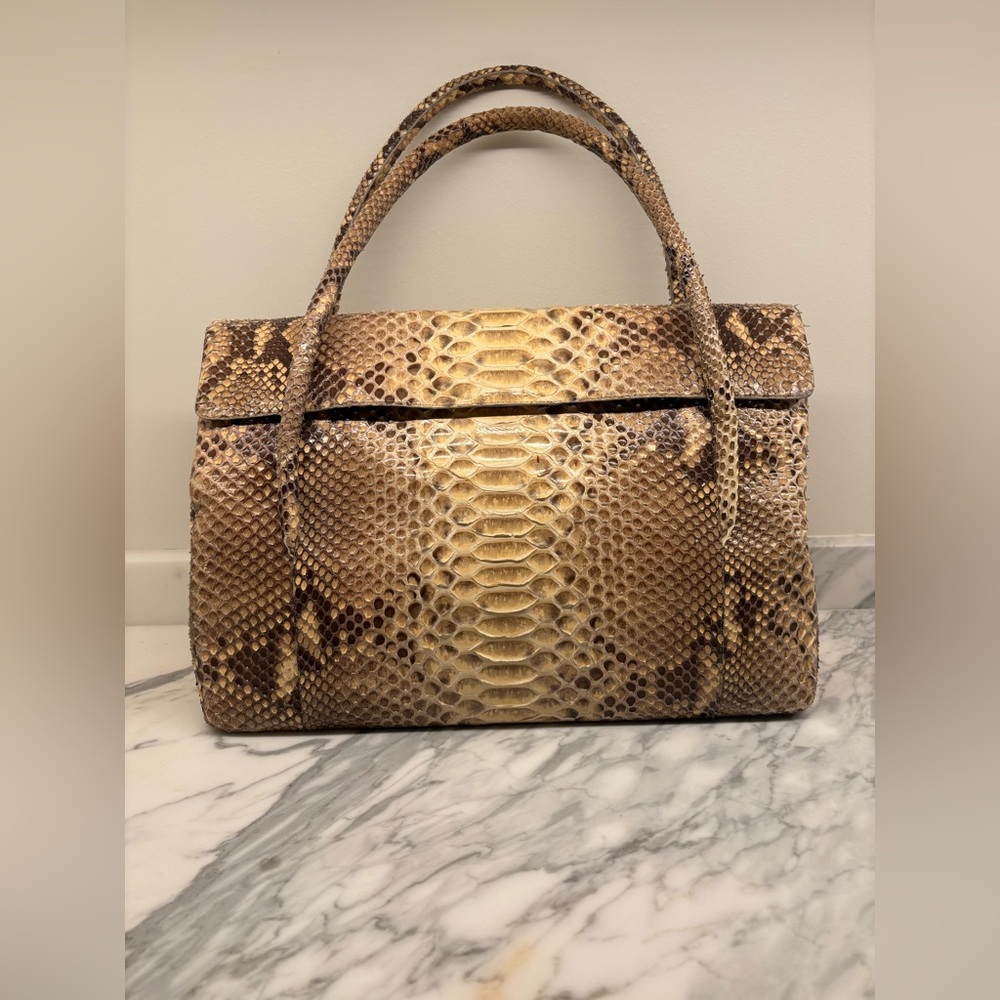 Nancy Gonzalez Brown Satchel with Exotic Python Snakeskin - Picture 1 of 6